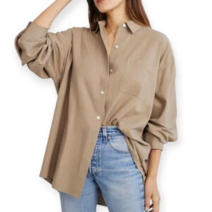Jenni Kayne Relaxed Oversized Raw Silk Shirt Hazel Brown Size XS